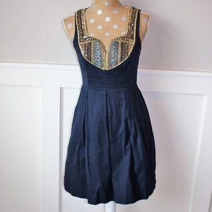 Navy anthro beaded bust dress